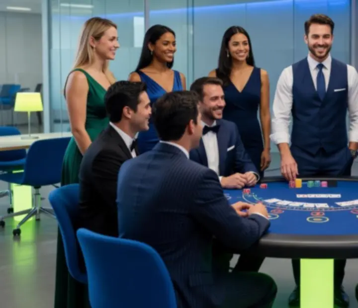 Stół do Blackjacka na eleganckim evencie z gośćmi i krupierem