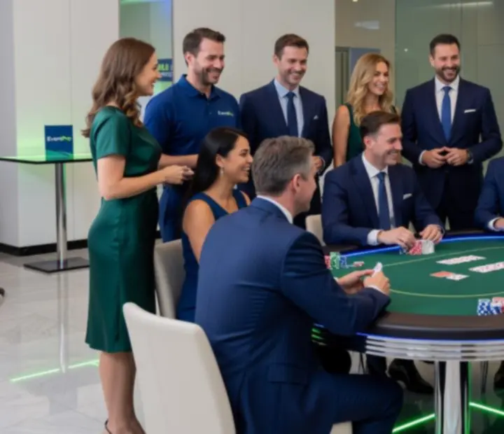 Go&sacute;cie podczas eleganckiego wieczoru pokerowego prowadz&lstrok;onego przez profesjonalnych krupier&oacute;w.